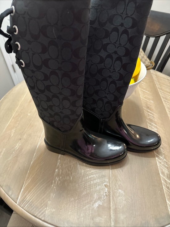 Coach Shoes - Coach Black Logo Over-the-Knee Rain Boots